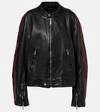 Gucci Web Stripe leather biker jacket