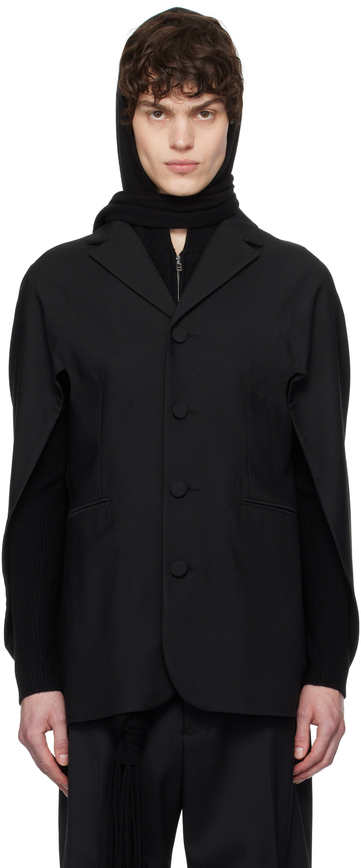 【関税込み】AARON ESH ブラック Darted Neck ウール ジャケット AARON ESH Darted Neck Wool Jacket in Black for Men | Lyst