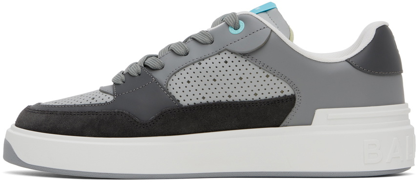 Balmain Gray & White B-Court Flip Perforated Leather