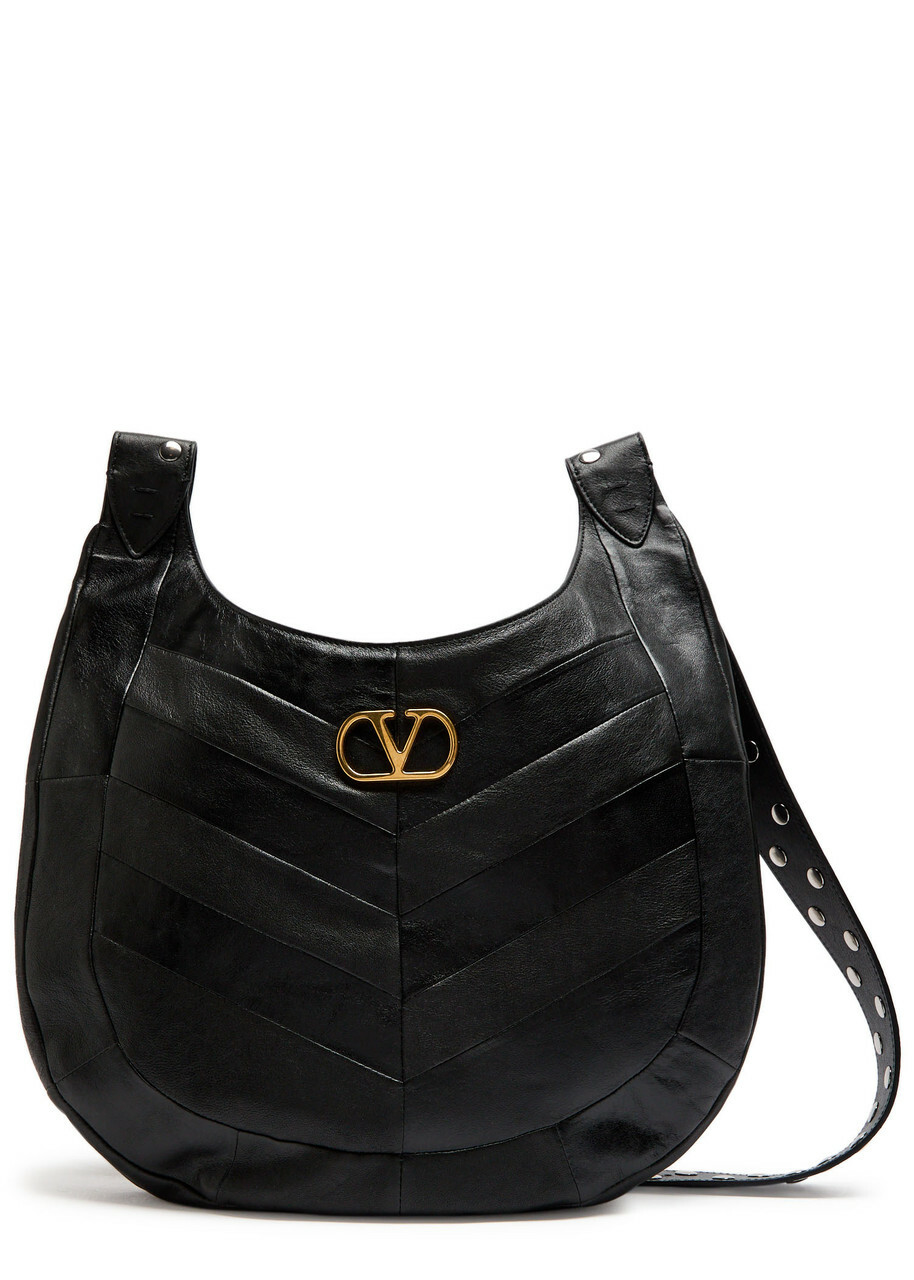 Valentino Logo-plaque Chevron Leather Hobo bag - Black - One Size