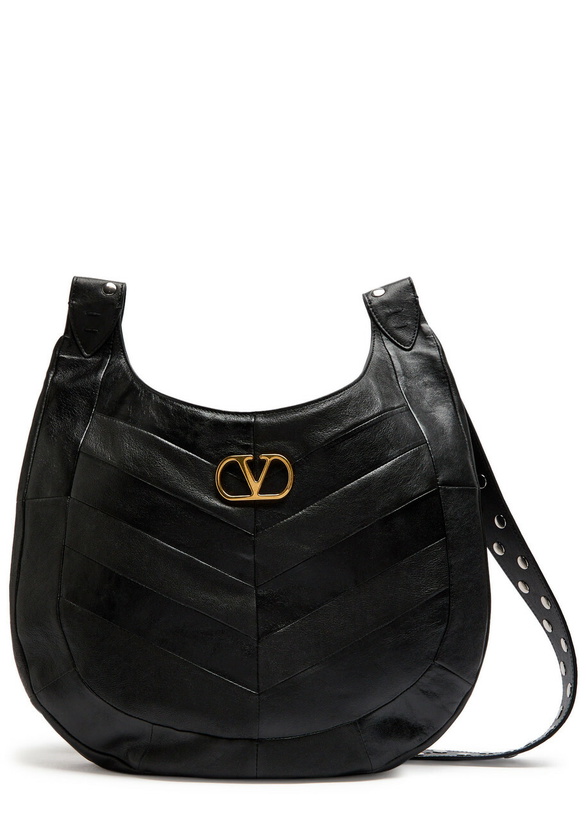 Photo: Valentino Logo-plaque Chevron Leather Hobo bag - Black - One Size