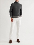 Brunello Cucinelli - Ribbed Striped Cashmere Rollneck Sweater - Gray