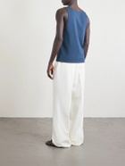 SAINT LAURENT - Logo-Embroidered Cotton-Jersey Tank Top - Blue