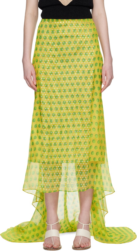 Photo: Dries Van Noten Yellow Embellished Silk Maxi Skirt
