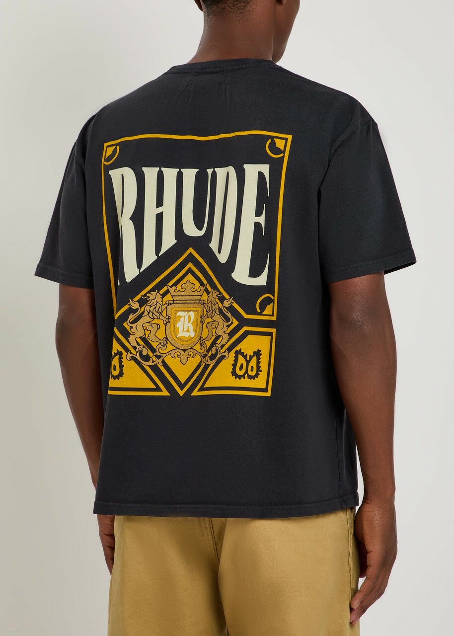 Rhude Playing Card Printed Cotton T-shirt Black