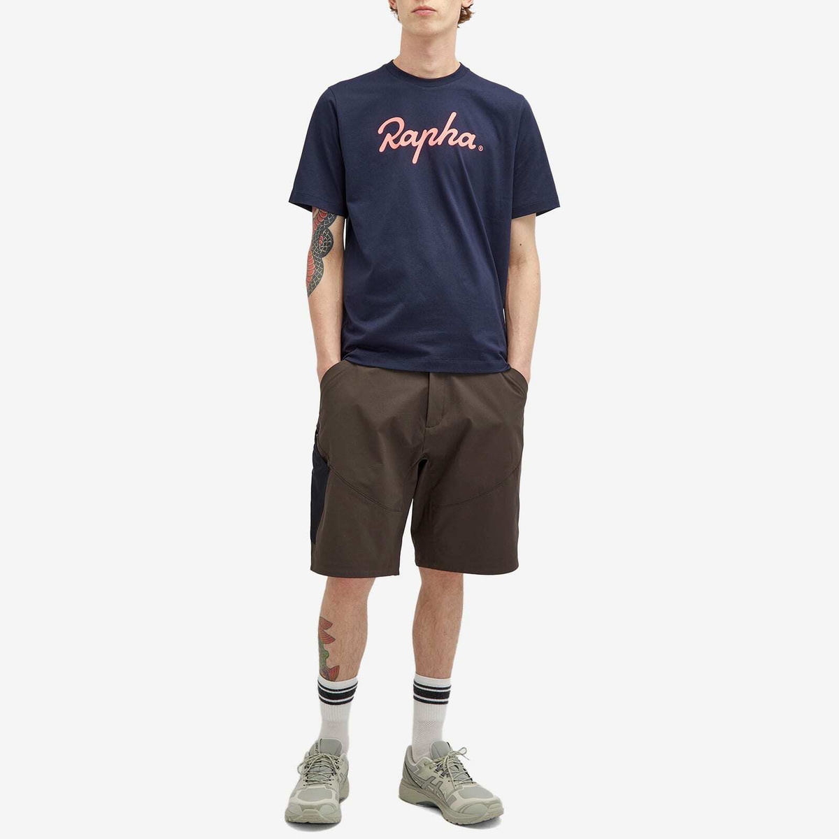 Rapha Men's Logo T-Shirt in Dark Navy/Hi-Vis Pink