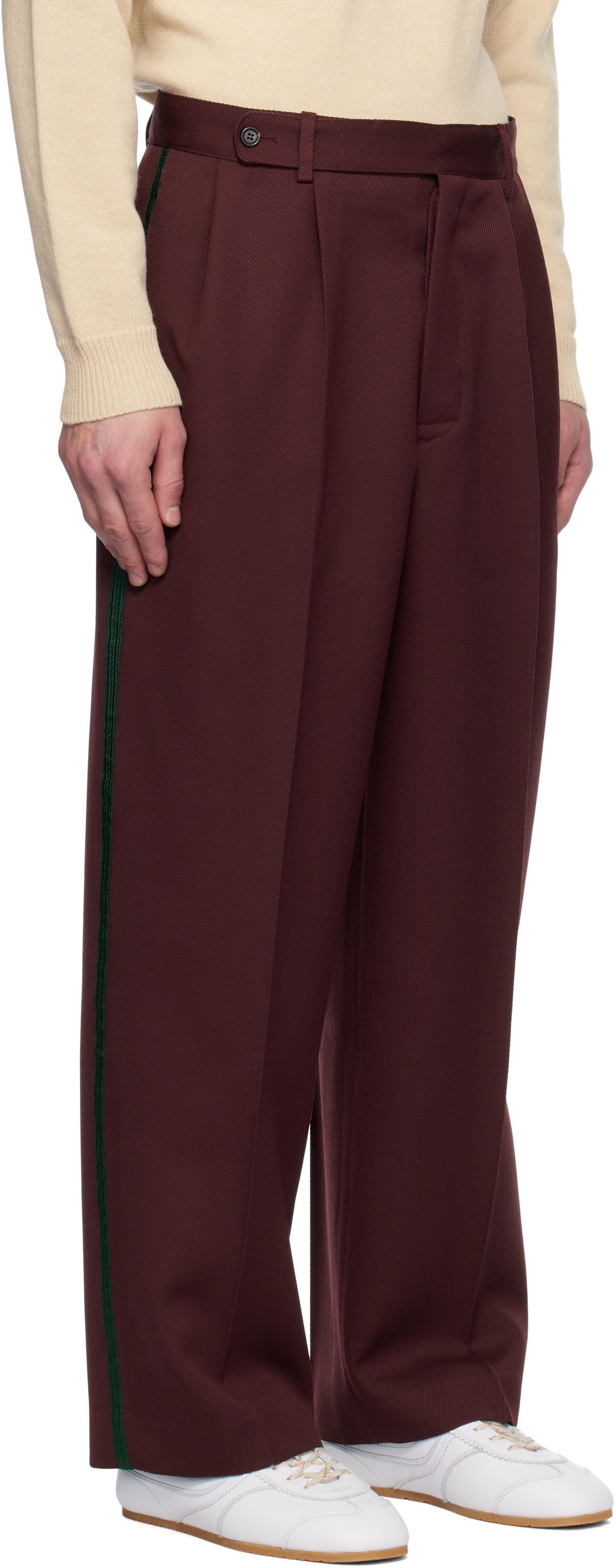 Bode Burgundy Riding Twill Braided Trousers