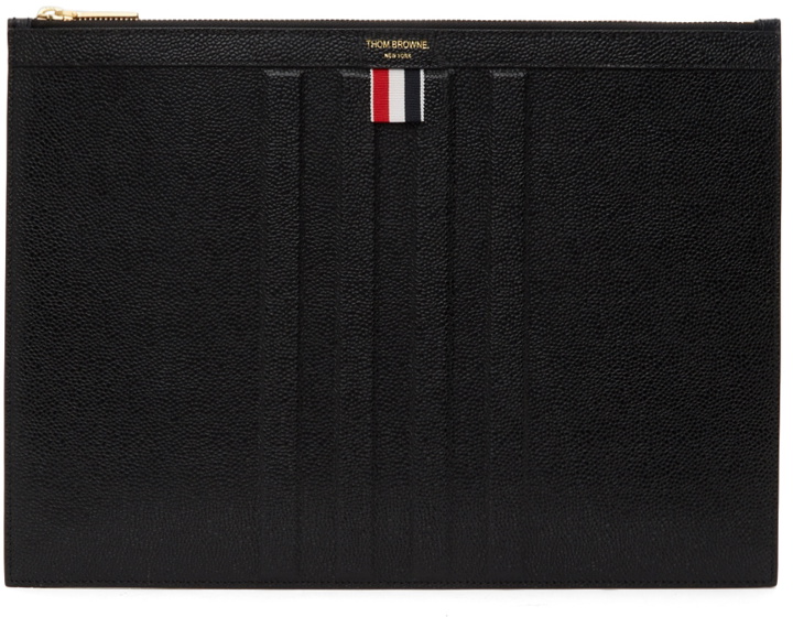 Photo: Thom Browne Black Leather 4-Bar Pouch
