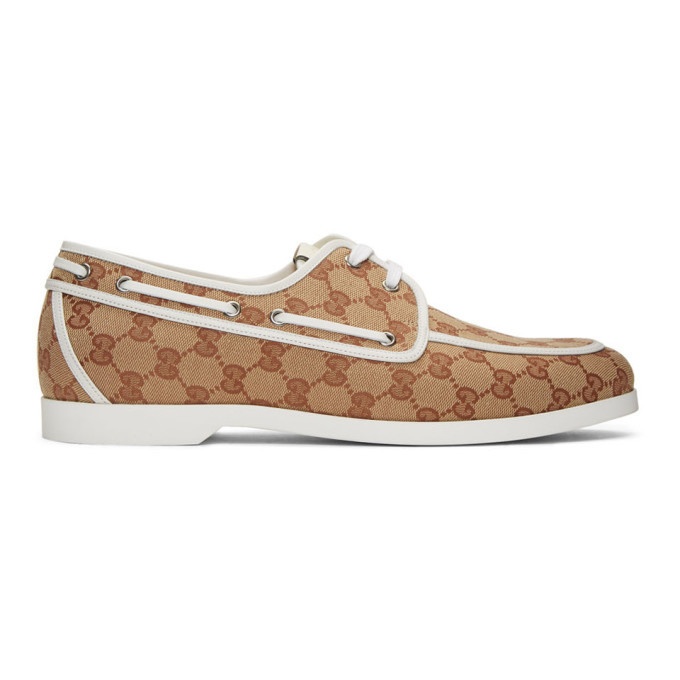 Photo: Gucci Brown and White Canvas GG Boat Shoes