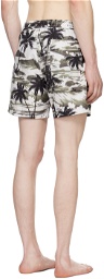 Moncler Off-White & Khaki Printed Swim Shorts
