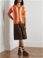 MANAAKI - Tipene Striped Open-Knit Cotton Shirt - Orange