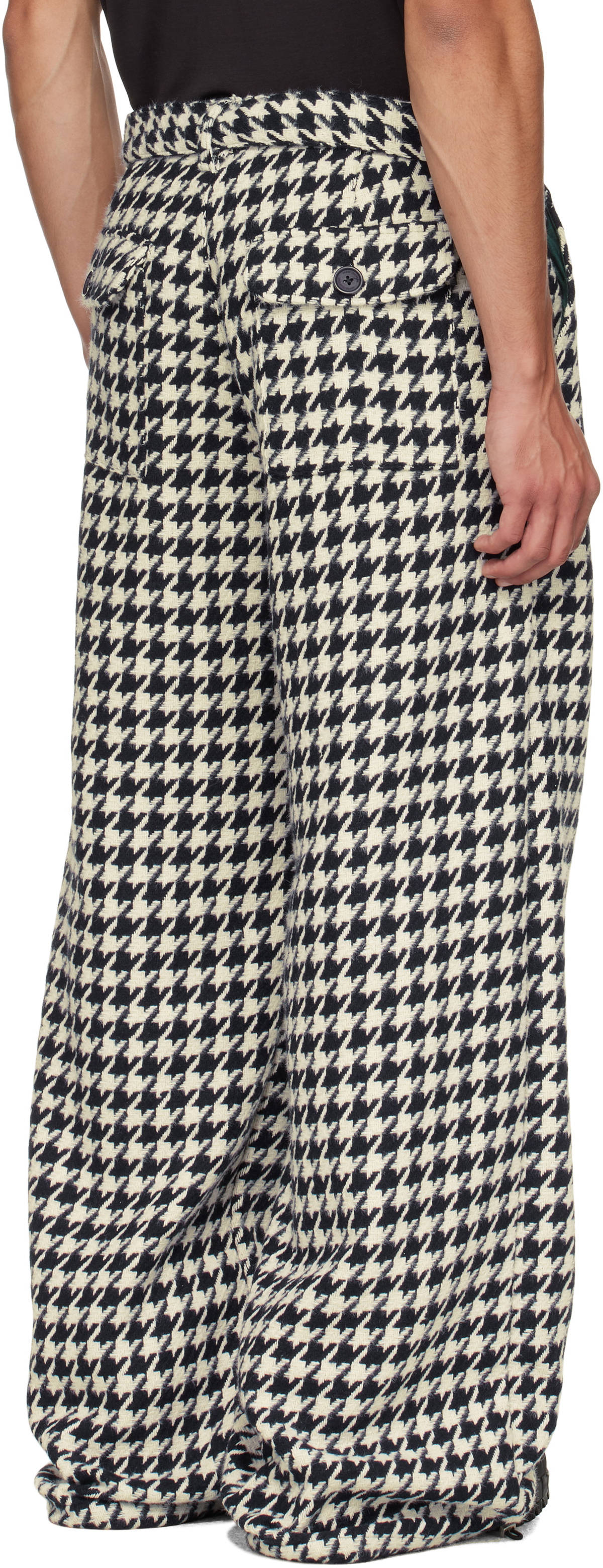 Reese Cooper Navy & White Houndstooth Patch Pocket Belted Trousers