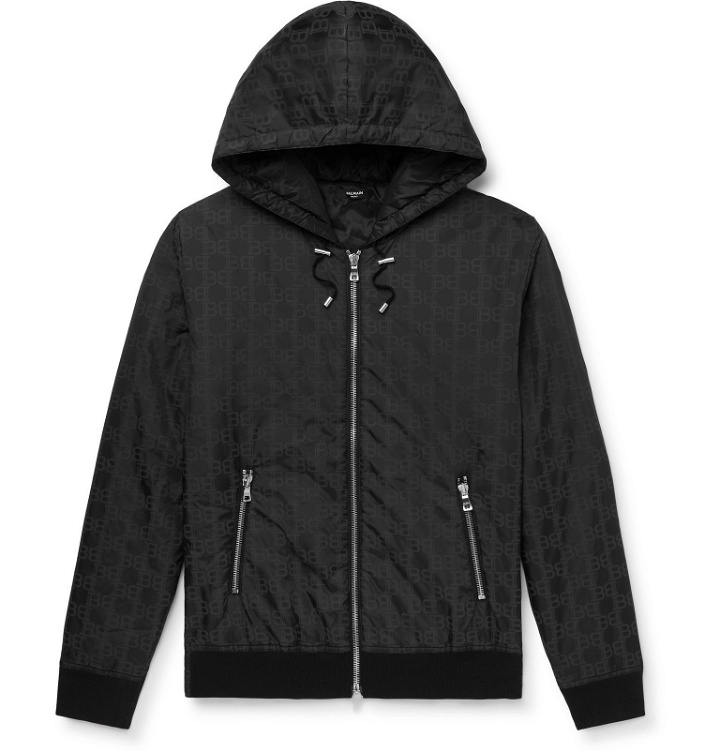 Photo: Balmain - Padded Logo-Print Shell Hooded Jacket - Black