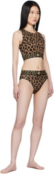Versace Underwear Brown Leopard Greca Border Crop Tank Top