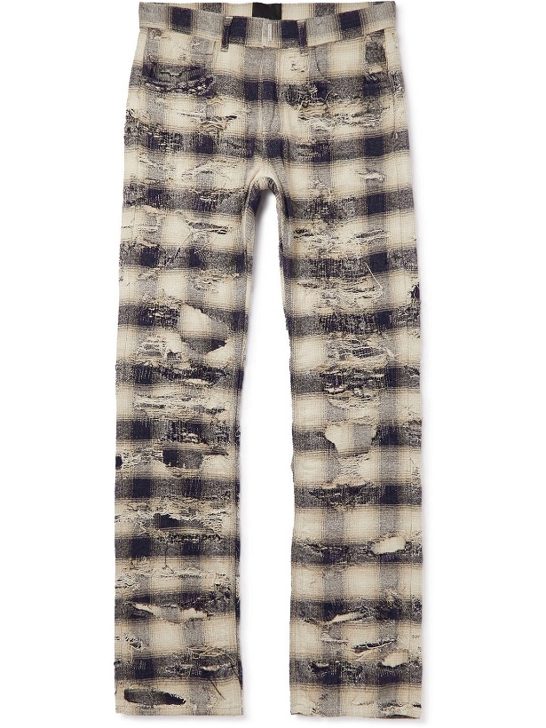 Photo: Givenchy - Straight-Leg Distressed Checked Jeans - Neutrals