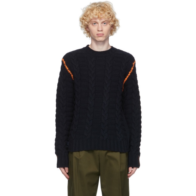 Photo: Loewe Navy Wool and Cashmere Cable Knit Sweater