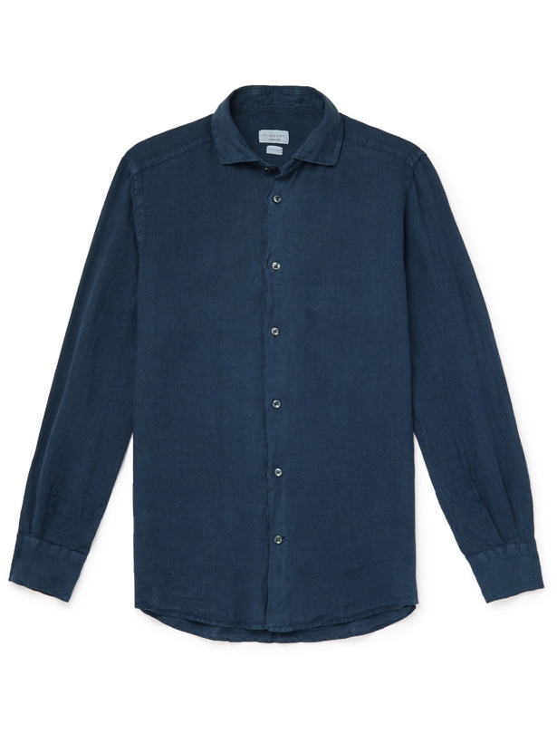 Photo: INCOTEX - Fellini Slim-Fit Cutaway-Collar Linen Shirt - Blue