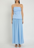 Faithfull The Brand Hedy Draped Linen and Jersey Maxi Dress Light Blue
