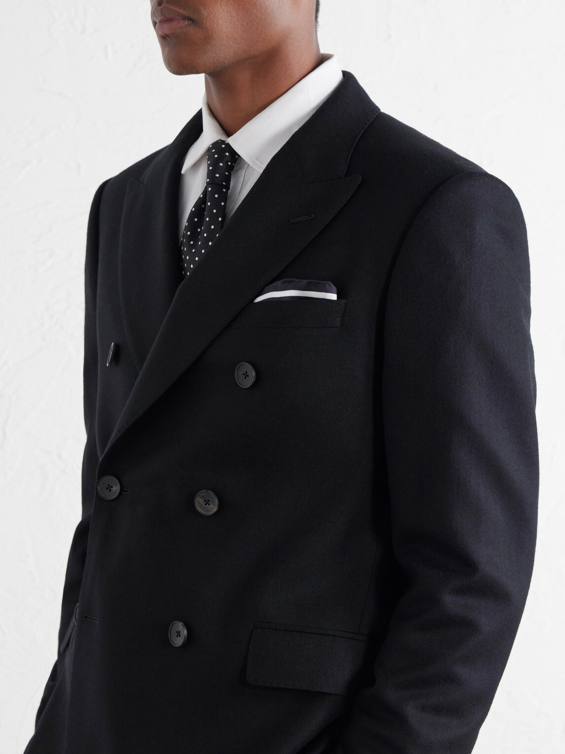 Mr P. - Slim-Fit Double-Breasted Satin-Trimmed Wool-Flannel Blazer - Black