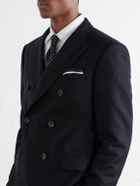 Mr P. - Slim-Fit Double-Breasted Satin-Trimmed Wool-Flannel Blazer - Black