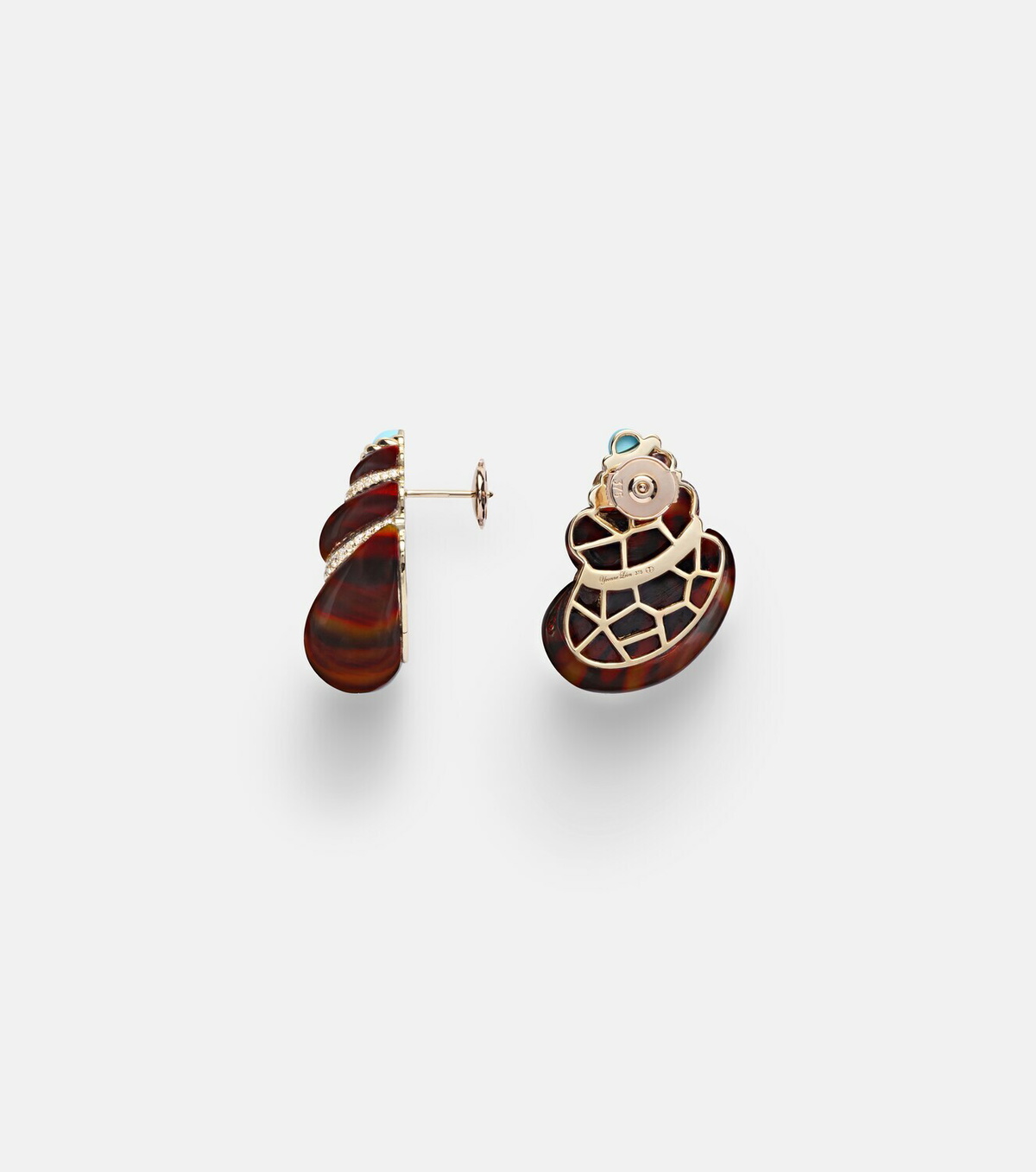 Yvonne Léon Coquillage 9kt gold earrings with diamonds and turquoise