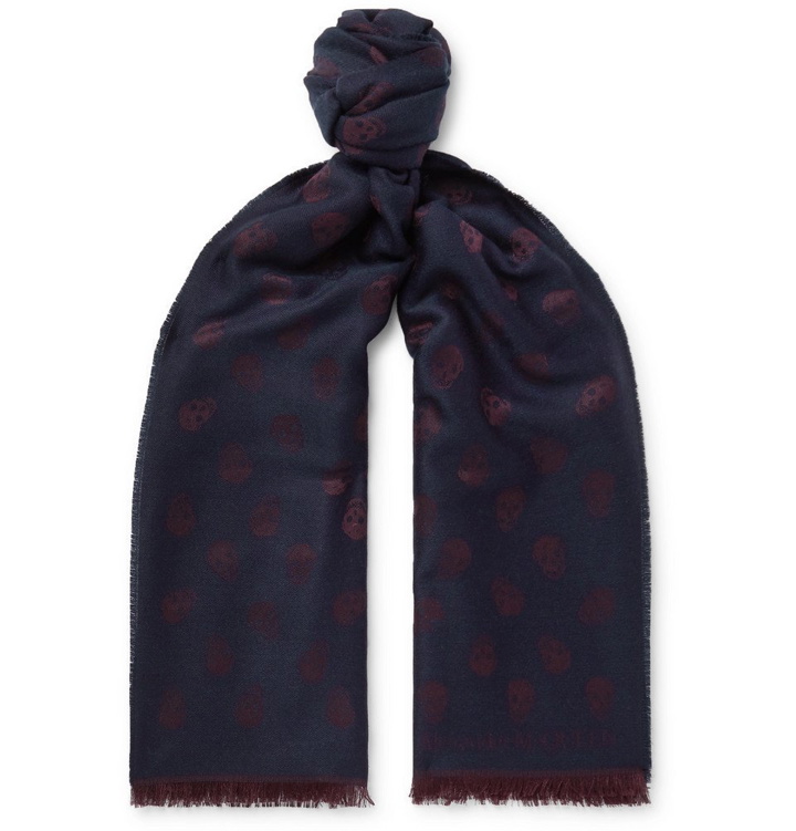 Photo: Alexander McQueen - Fringed Wool and Silk-Blend Jacquard Scarf - Navy