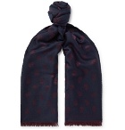 Alexander McQueen - Fringed Wool and Silk-Blend Jacquard Scarf - Navy