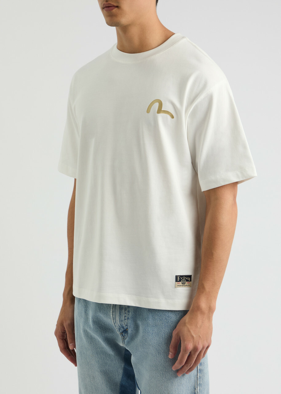 Evisu The Great Wave Daicock Printed Cotton T-shirt Off White