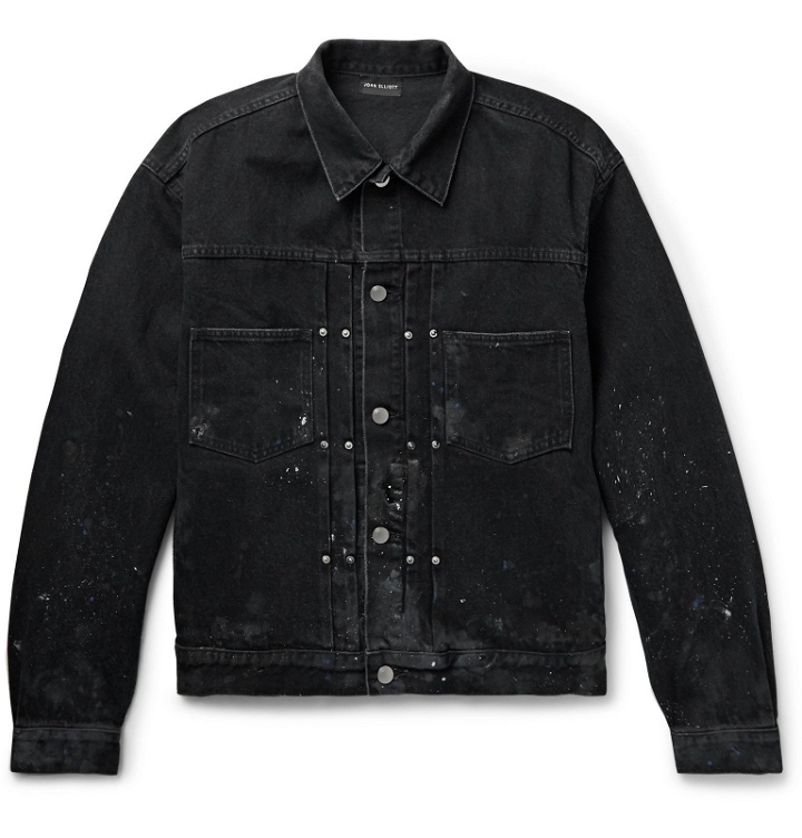 Photo: John Elliott - Thumper Slim-Fit Paint-Splattered Distressed Denim Jacket - Black