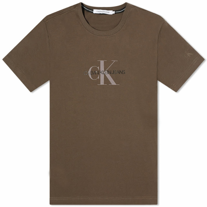 Photo: Calvin Klein Men's Archival Monogram Flock T-Shirt in Olive