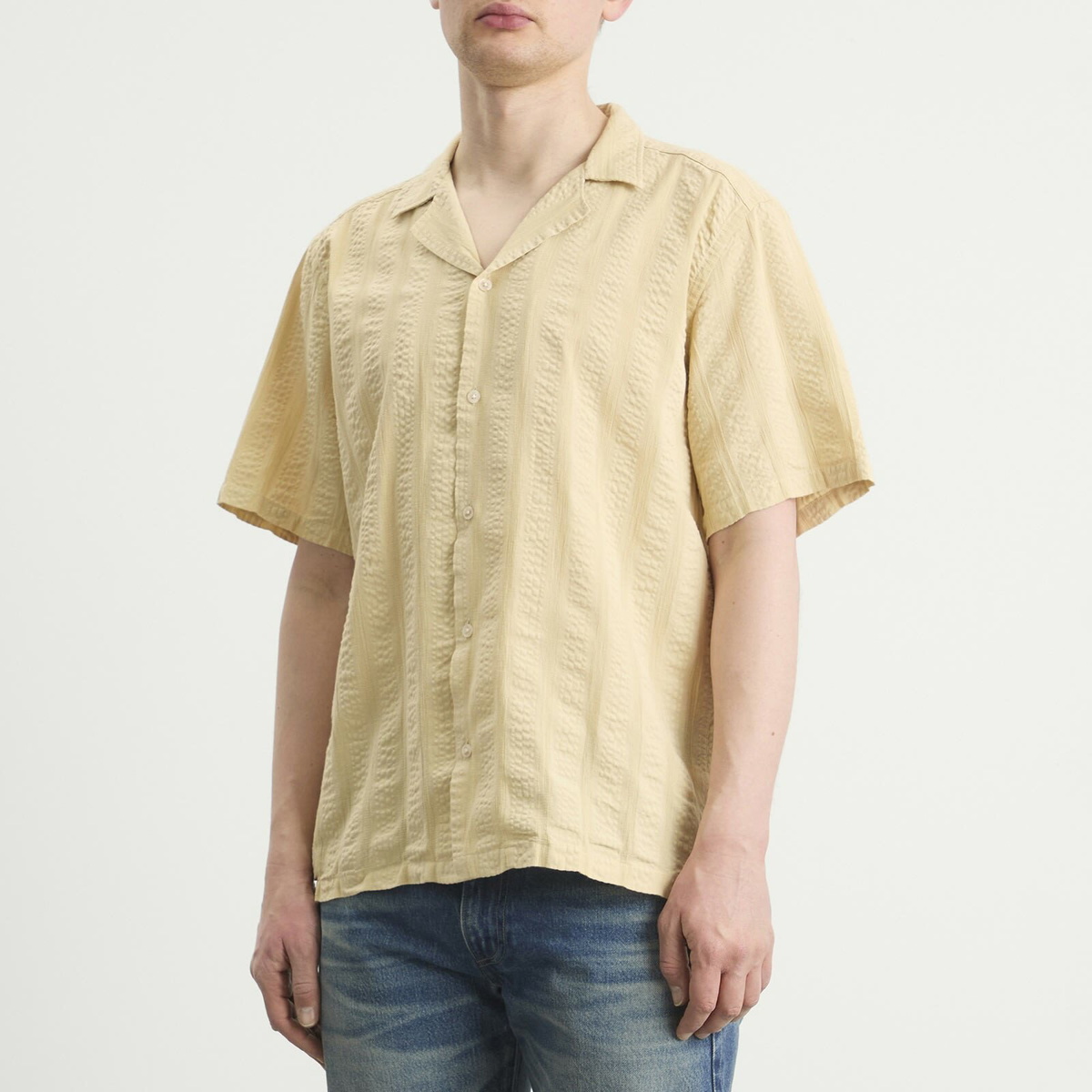 Foret Men's Peer Jacquard Stripe Vacation Shirt in Vintage Yellow