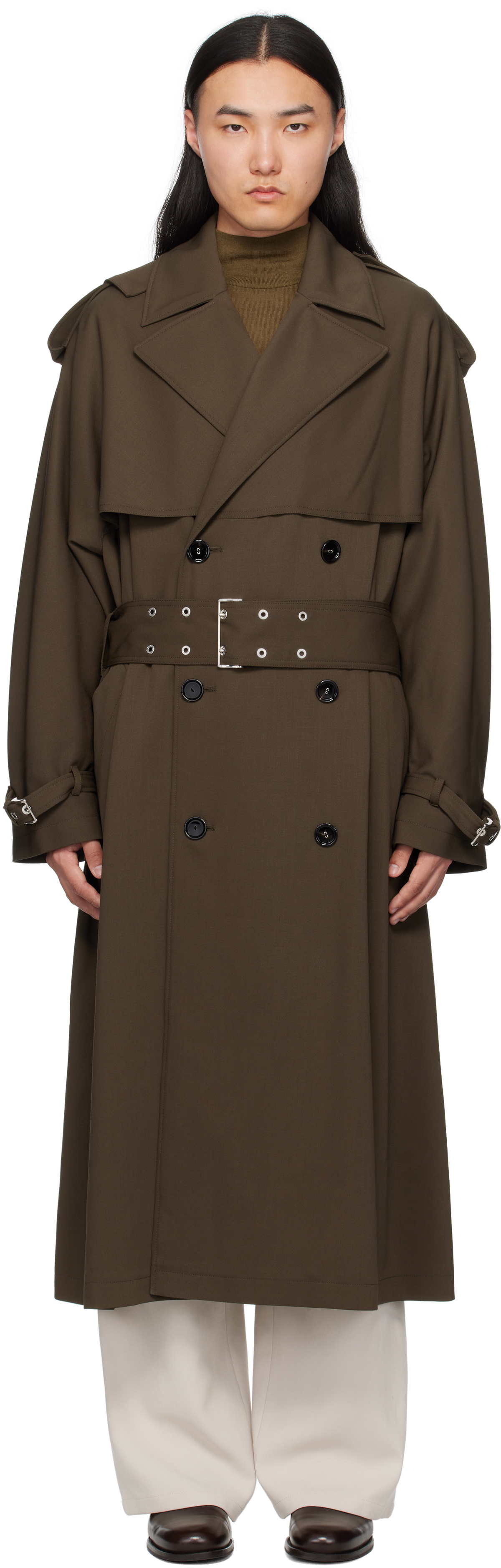 AMI Paris Khaki Wool Trench Coat