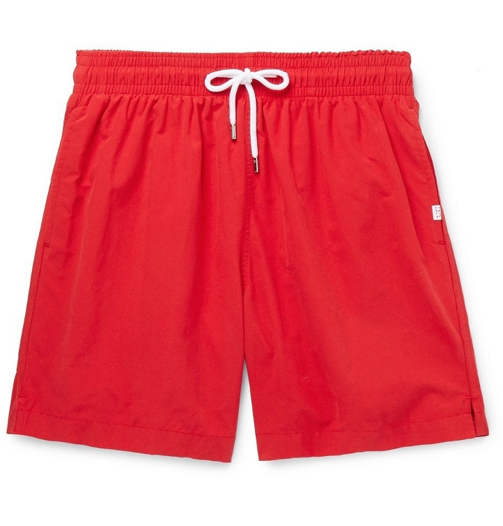 Photo: Derek Rose - Aruba Slim-Fit Mid-Length Swim Shorts - Red