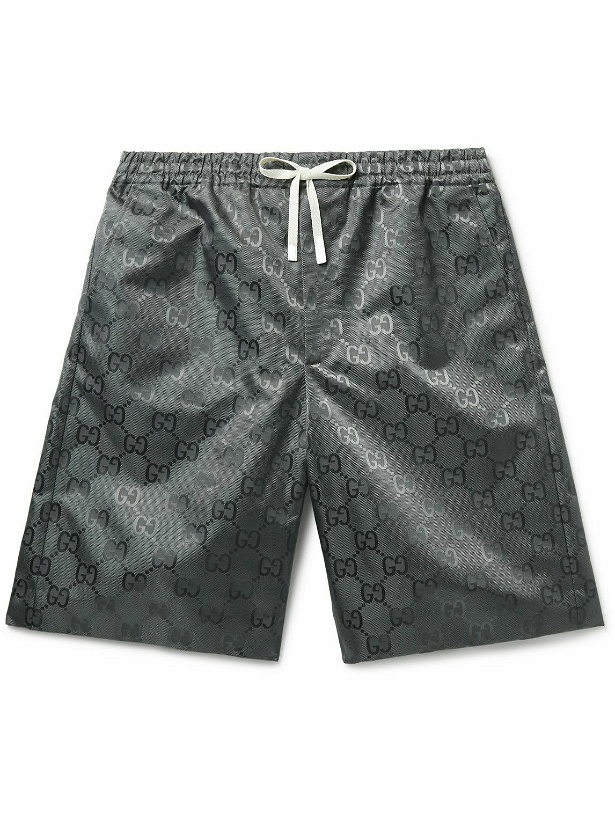 Photo: GUCCI - Off the Grid Wide-Leg Logo-Jacquard ECONYL Drawstring Shorts - Gray