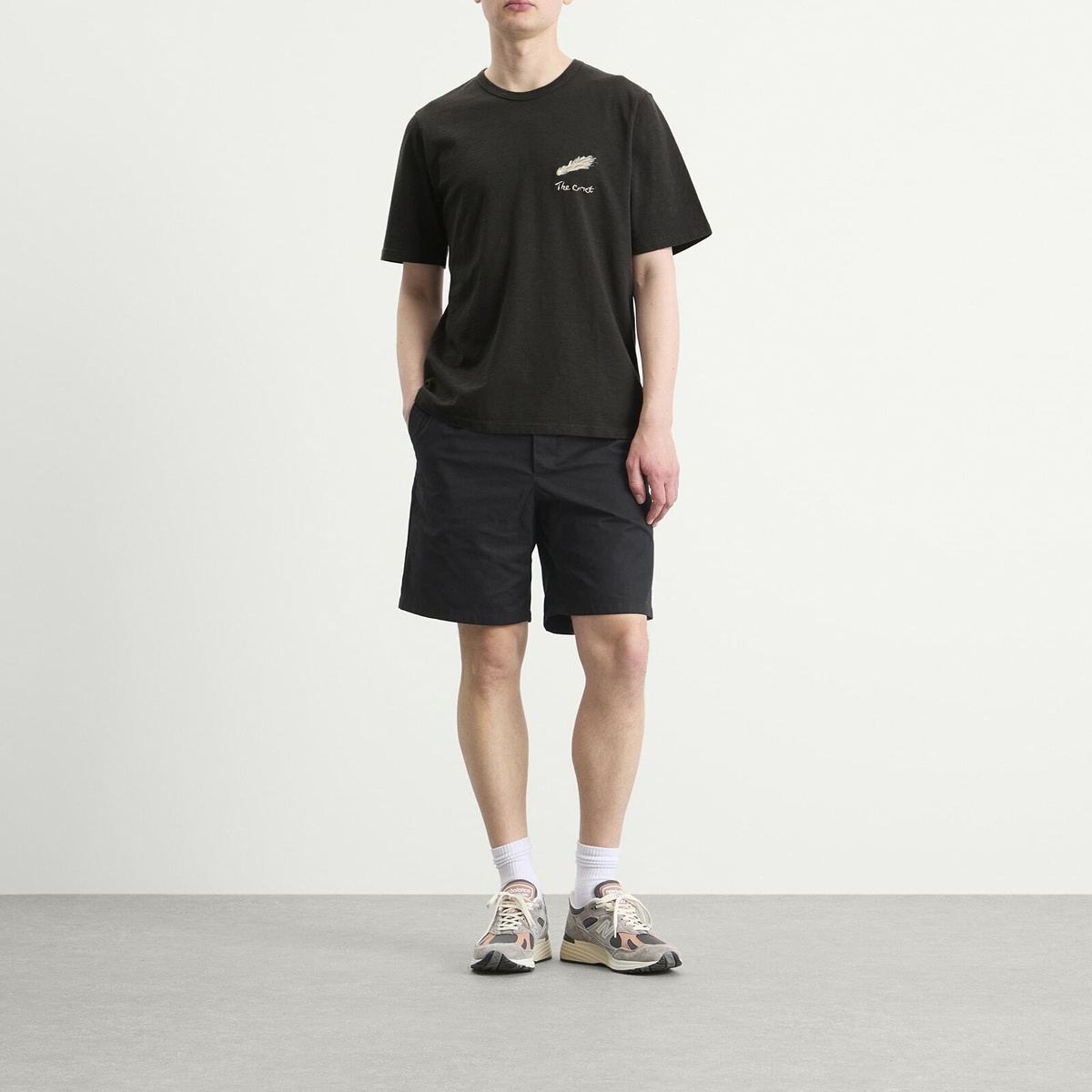 Folk Men's Slub Embroidery T-Shirt in Ecru Black Comet