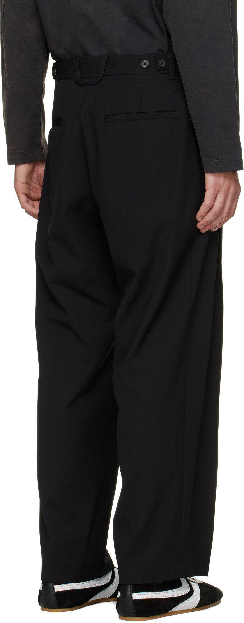 Solid Homme Black Pleated Wool Trousers