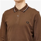 Fred Perry Men's Long Sleeve Twin Tipped Polo Shirt in Burnt Tobacco