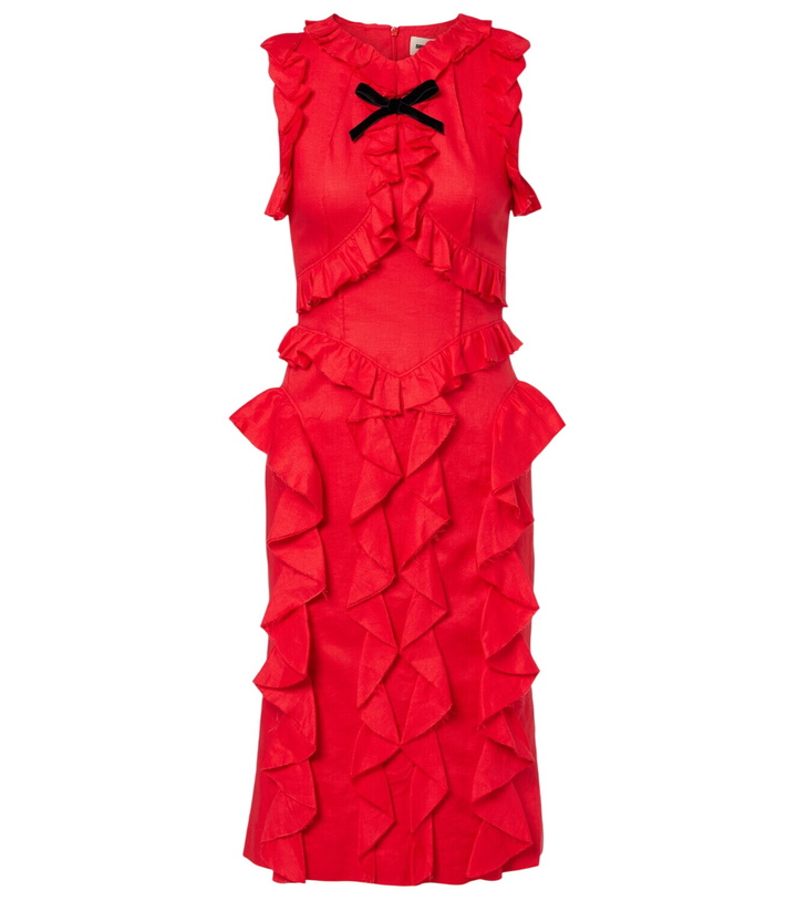 Photo: Shushu/Tong Bow-detail ruffled linen midi dress