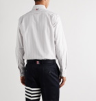 Thom Browne - Button-Down Collar Appliquéd Striped Supima Cotton Oxford Shirt - Gray