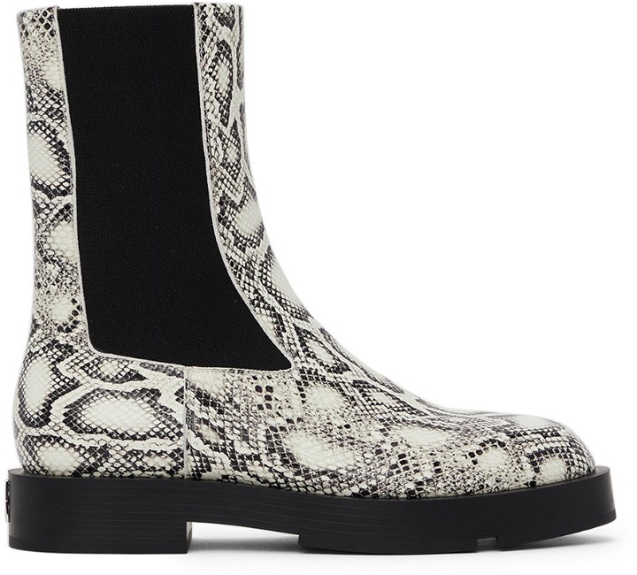 Photo: Givenchy White & Black Python Squared Chelsea Boots