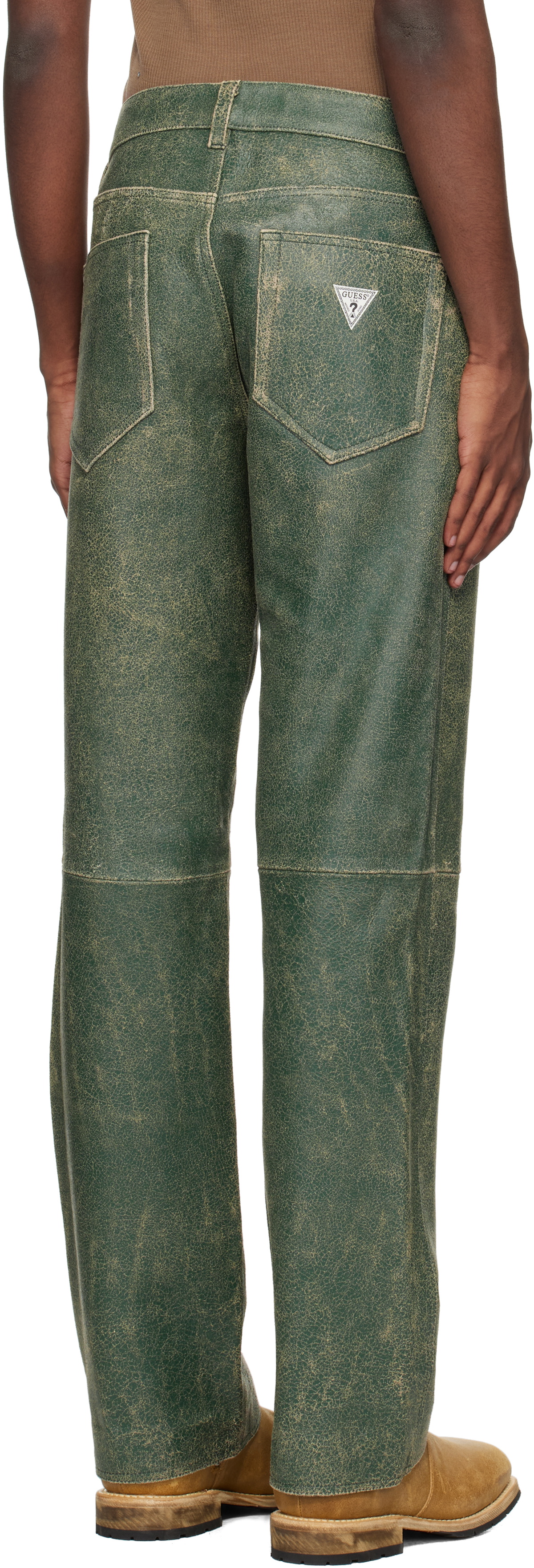 GUESS USA Green Crackle Leather Pants