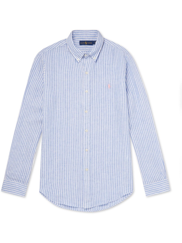 Photo: POLO RALPH LAUREN - Button-Down Collar Striped Linen Shirt - Blue