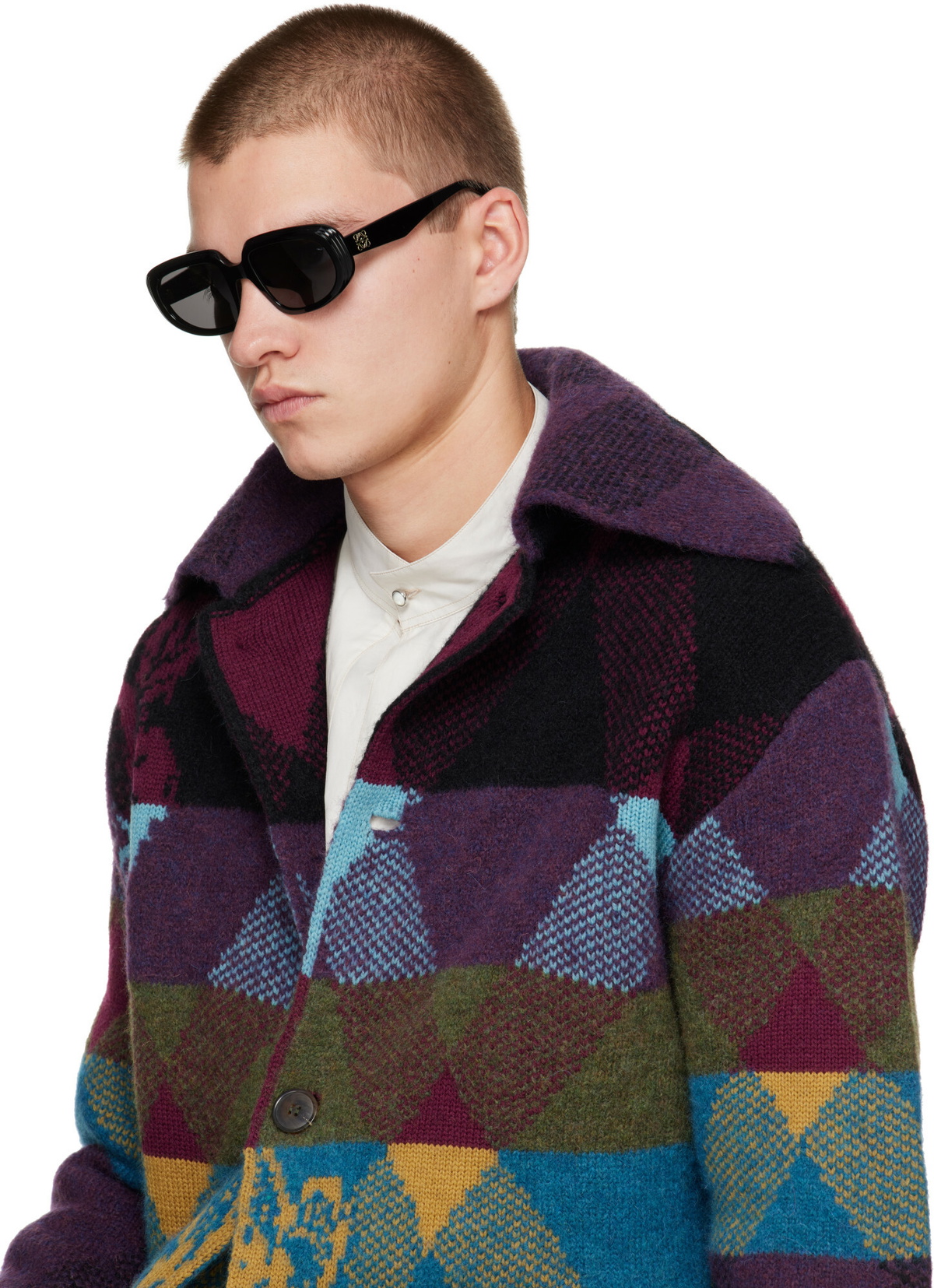 LOEWE Black Mini Anagram Steps Rectangle Sunglasses