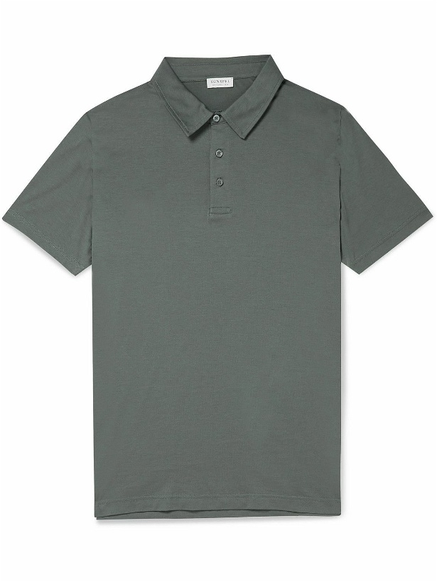Photo: Sunspel - Cotton-Piqué Polo Shirt - Gray