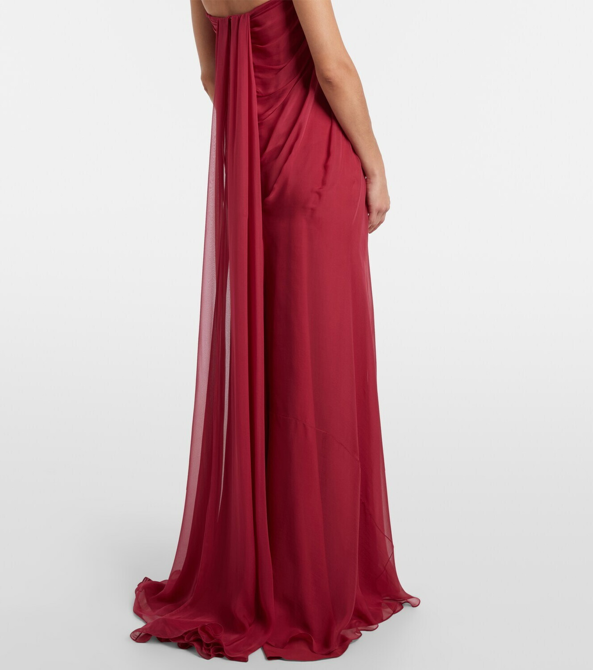 McQueen Draped silk chiffon bustier gown