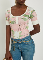 Chloe Flamingo-print Stretch-cotton top Ivory
