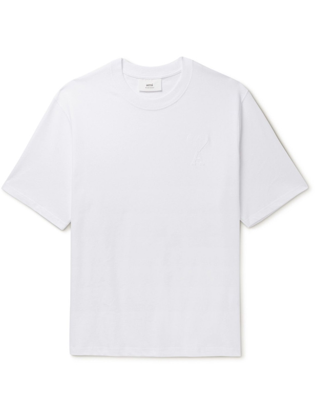 Photo: AMI PARIS - Logo-Embroidered Cotton-Jersey T-Shirt - White