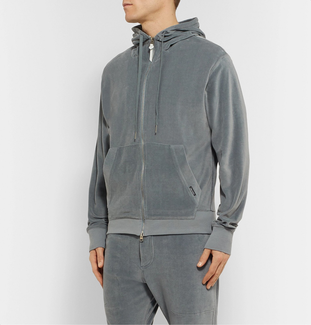 TOM FORD Cotton Blend Velour Zip Up Hoodie Blue TOM FORD