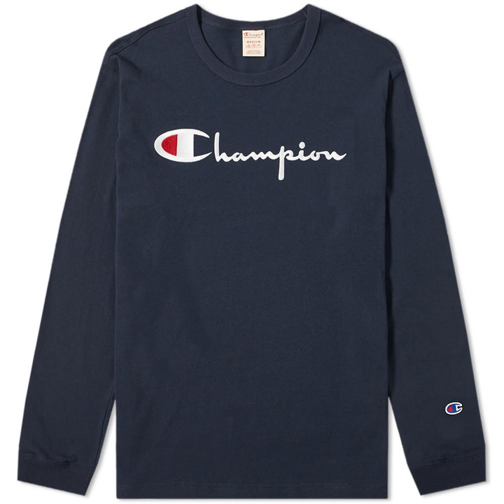 Photo: Champion Reverse Weave Long Sleeve Big Script Tee