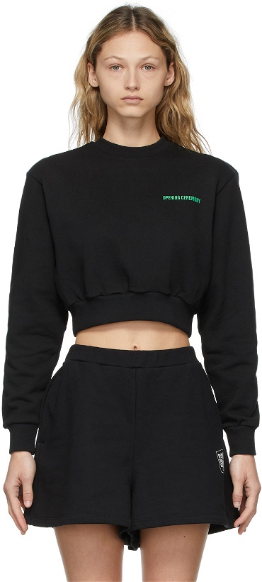 Photo: Opening Ceremony Black Word Torch Cropped Sweatshirt